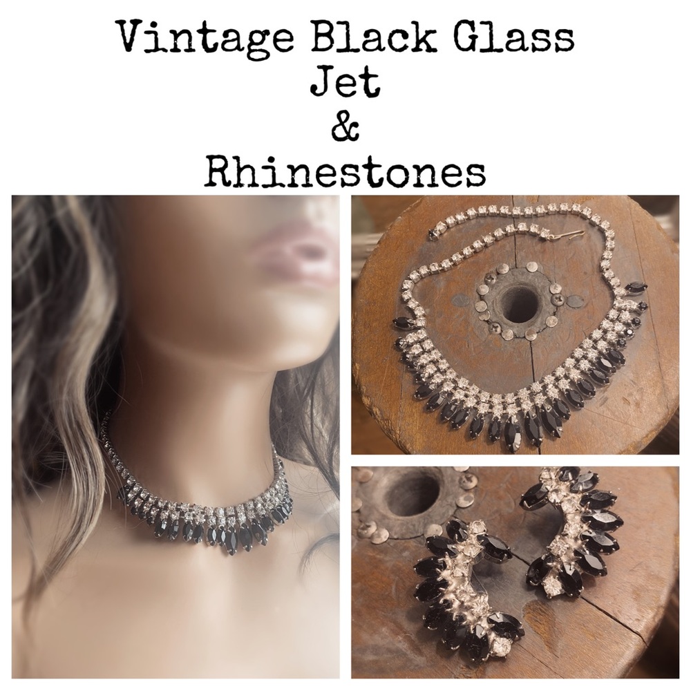 Vintage 1950s Black Two-Piece Jewelry Set | Mid-Century Classic